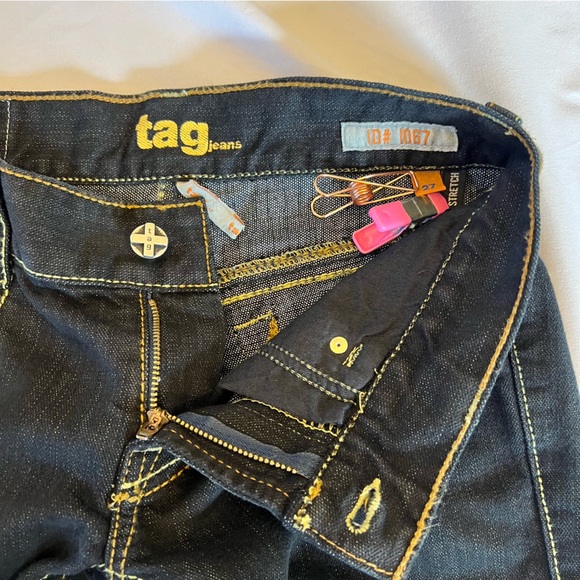 Tag Denim Jeans Embroidered Bootcut Black Dark Wash ID# 1067 Stretch Size 27 EUC - Picture 11 of 16